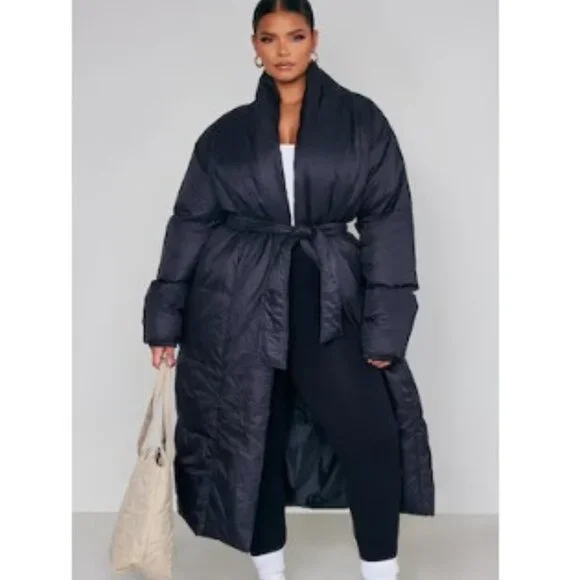 NWT PrettyLittleThing Oversized Longline Puffer Coat, Black, XXL - Picture 2 of 12